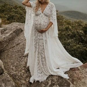 Elegant Boho Lace Maternity Dress
